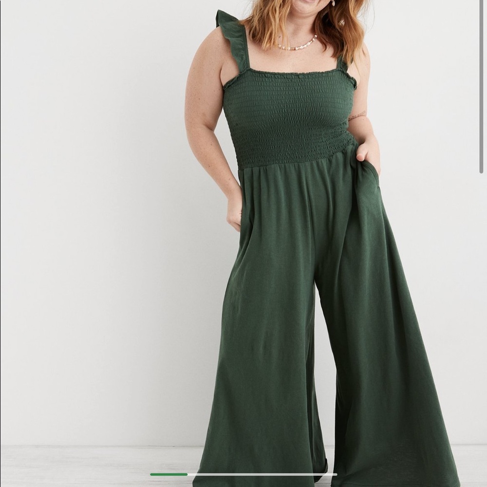 Aerie Smocked Wide Leg Jumpsuit in Sycamore